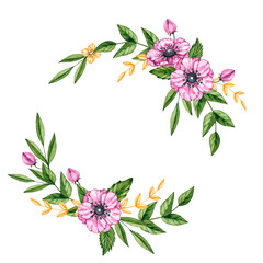 Watercolor wreath with anemones on a white background