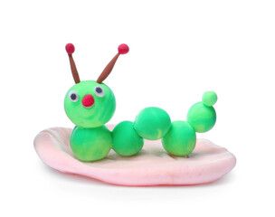 Colorful caterpillar made from play dough isolated on white