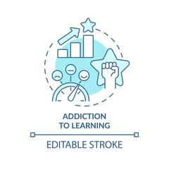 Addiction to learning turquoise concept icon. Benefit of gamification in education abstract idea thin line illustration. Isolated outline drawing. Editable stroke. Arial, Myriad Pro-Bold fonts use