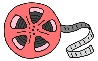 Retro film tape doodle icon. Cinema symbol