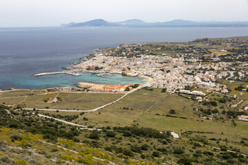 Fototapeta na wymiar Landscape of Favignana and Famous Florio tuna factory or tonnara. (Egadi) Aegadian Islands, Trapani, Sicily, Italy