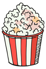 Popcorn bucket color doodle. Cinema snack icon