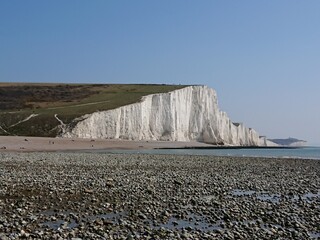 White chalk cliffs of England in Dover, United Kingdom, The Seven Sisters, sunny day