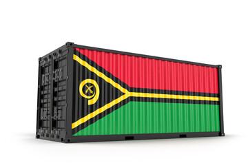 Shipping cargo container textured with Flag of Vanuatu. Isolated. 3D Rendering