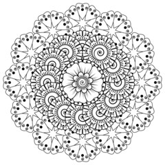 Circular pattern in form of mandala for Henna  Mehndi  tattoo  decoration. Coloring book page.