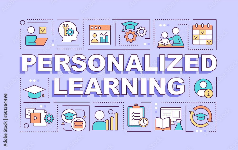 Aufkleber personalized learning word concepts purple banner. individual education program. infographics with i