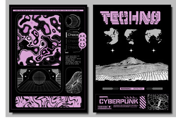 Sci fi and HUD box elements for Futuristic design. Abstract rave poster design template. Ideal for banner, flyer, invitation, business card. Technology style, cyberpunk window, game interfaces.