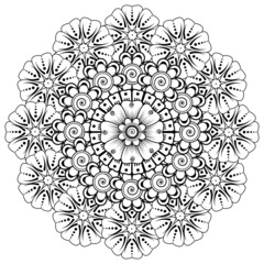 Circular pattern in form of mandala for Henna  Mehndi  tattoo  decoration. Coloring book page.