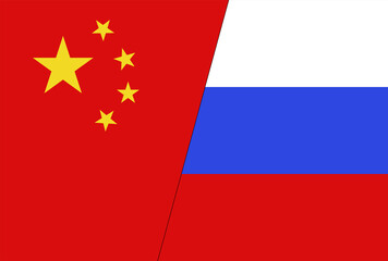 Flags of Russia and China separated by a diagonal line. The concept of political and economic relations between the two countries. Simple vector illustration