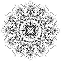 Circular pattern in form of mandala for Henna  Mehndi  tattoo  decoration. Coloring book page.