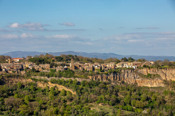 Panoramic view of the ancient city of Lubriano and the Calanchi valley. Lazio, Italy ,province Viterbo