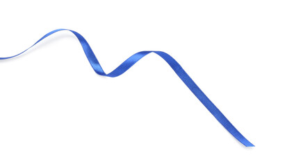 Beautiful blue ribbon isolated on white, top view