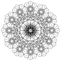 Circular pattern in form of mandala for Henna  Mehndi  tattoo  decoration. Coloring book page.