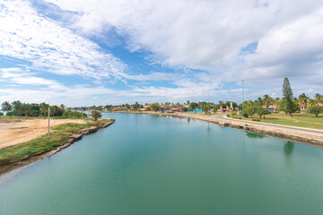 Fototapeta premium Cuba, Varadero tourist resort town. Top view. Panoramic view of the 20 km long beach of the resort town of Varadero.