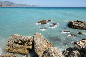 South part of the Calahonda Beach (Playa de la Calahonda), Nerja, Malaga, Spain. It is  Nerja’s most iconic beach.
