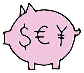 Money pig icon. Financial savings in different currencies