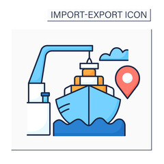 Free on board color icon. Transportation term. Price for goods includes delivery at Seller expense to specified point.Import and export concept. Isolated vector illustration - obrazy, fototapety, plakaty