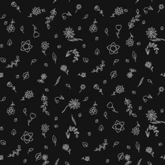 Seamless floral vector pattern. Doodle vector with floral pattern on black background. Vintage floral pattern