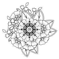 Flowers in black and white. Doodle art for coloring book