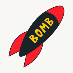 Cartoon vector funny cute Comic characters, rocket bomb.