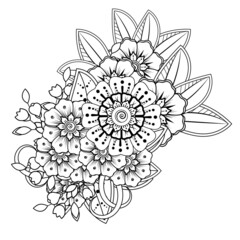 Flowers in black and white. Doodle art for coloring book