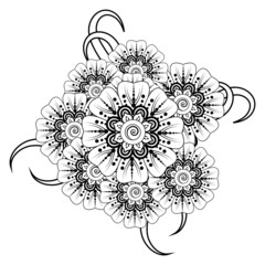 Flowers in black and white. Doodle art for coloring book