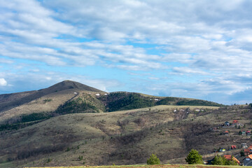 Fototapeta na wymiar green hills in spring mountains
