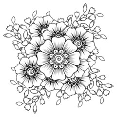 Flowers in black and white. Doodle art for coloring book