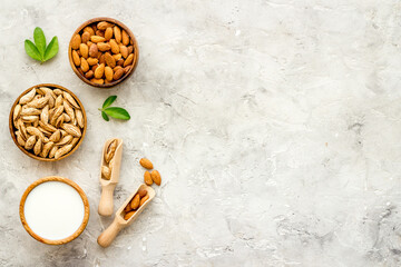 Obraz na płótnie Canvas Vegan non dairy drink - sweet almond milk with nuts