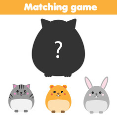 Shadow matching game for children. Kids activity with cute pets. Learning page for toddlers