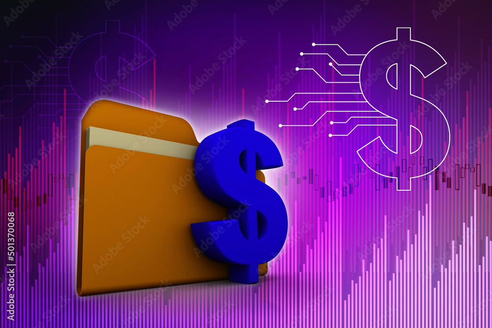 Poster 3d rendering Dollar symbol with folder