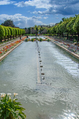 Fototapeta premium View of the beautiful gardens of the Alcazar de los Reyes Cristianos, Cordoba, Andalusia, Spain