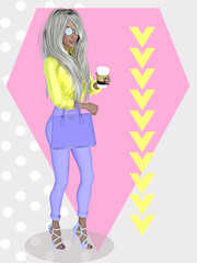 Image of a young beautiful fashion positive platinum blond woman out and about with her active lifestyle.