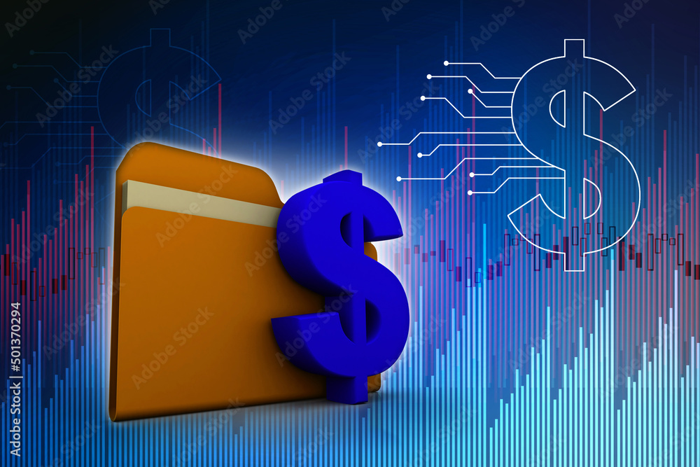 Poster 3d rendering dollar symbol with folder