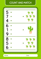 Count and match game with cactus. worksheet for preschool kids, kids activity sheet