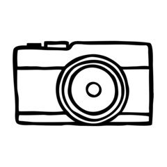 Doodle photo camera icon hand drawn with thin black line