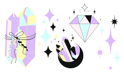 Magical crystals vector illustration set