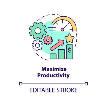Maximize productivity concept icon. Purpose of lean manufacturing abstract idea thin line illustration. Isolated outline drawing. Editable stroke. Arial, Myriad Pro-Bold fonts used