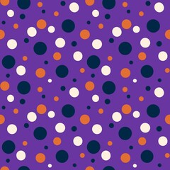 Retro style multi colour dots seamless pattern on deep purple background