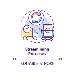 Streamlining processes concept icon. Lean manufacturing principle abstract idea thin line illustration. Isolated outline drawing. Editable stroke. Arial, Myriad Pro-Bold fonts used