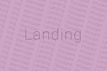 Obraz premium Word Landing in languages of world. Logo Landing on Purple color