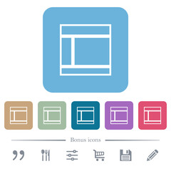Two columned web layout outline flat icons on color rounded square backgrounds