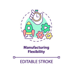 Manufacturing flexibility concept icon. Advantage of one-piece flow in manufacturing abstract idea thin line illustration. Isolated outline drawing. Editable stroke. Arial, Myriad Pro-Bold fonts used
