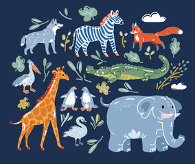 Cartoon vector illustration of animal set