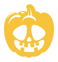 Funny carved pumpkin face. Yellow decorative sulhouette
