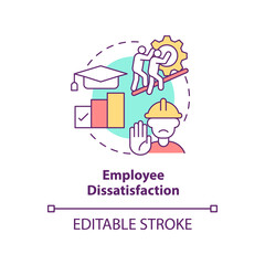 Employee dissatisfaction concept icon. Lean manufacturing disadvantage abstract idea thin line illustration. Isolated outline drawing. Editable stroke. Arial, Myriad Pro-Bold fonts used