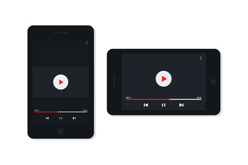 Video player on smart phone screen. Streaming on phone. Vectorillustration