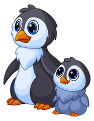 Penguin family. Parent and child animal. Cartoon characters