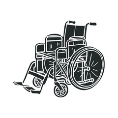 Fototapeta na wymiar Wheelchair Icon Silhouette Illustration. Hospital Vector Graphic Pictogram Symbol Clip Art. Doodle Sketch Black Sign.