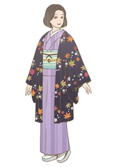 Fototapeta premium カジュアル羽織（着物）を着た女性のベクターイラスト